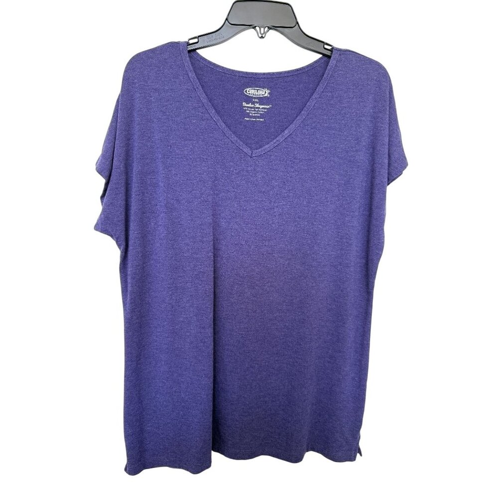 Cariloha Bamboo Sleepwear Top XXL Purple V Neck Pajama Tee Organic Cotton Casual